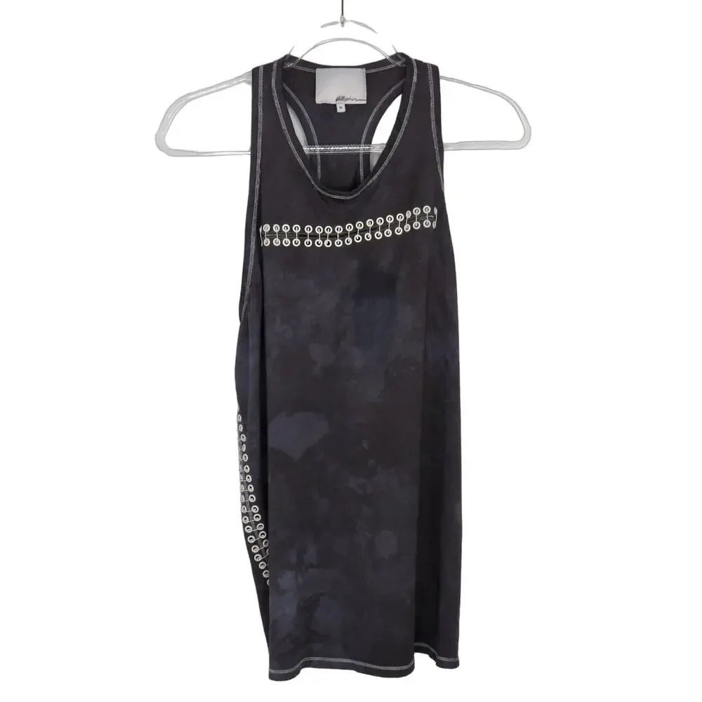 3.1 Phillip Lim Acid Wash Charcoal Gray Eyelet Racerback Tank Top Medium - Picture 3 of 6